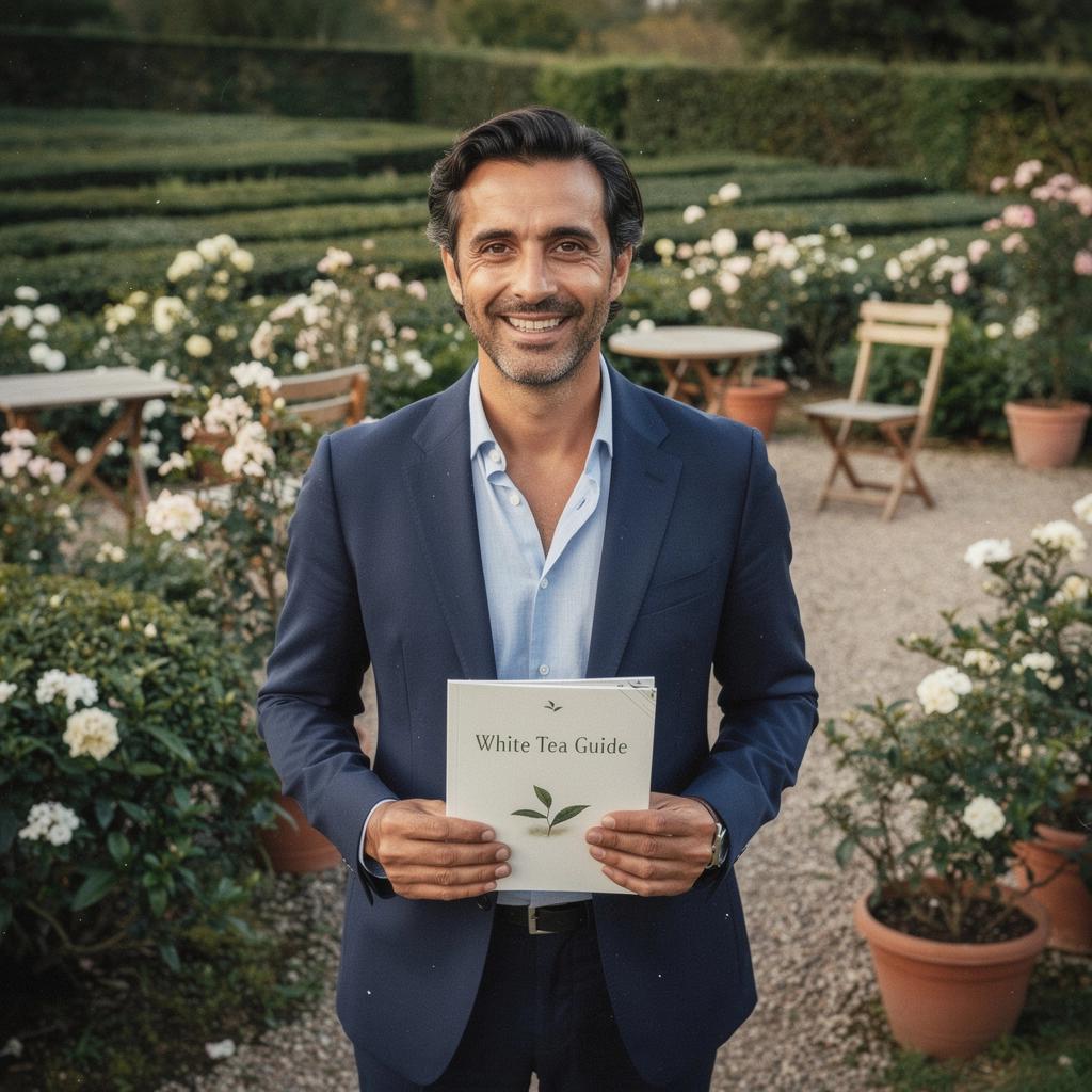 Un'immagine di un giardino di tè bianco al tramonto.